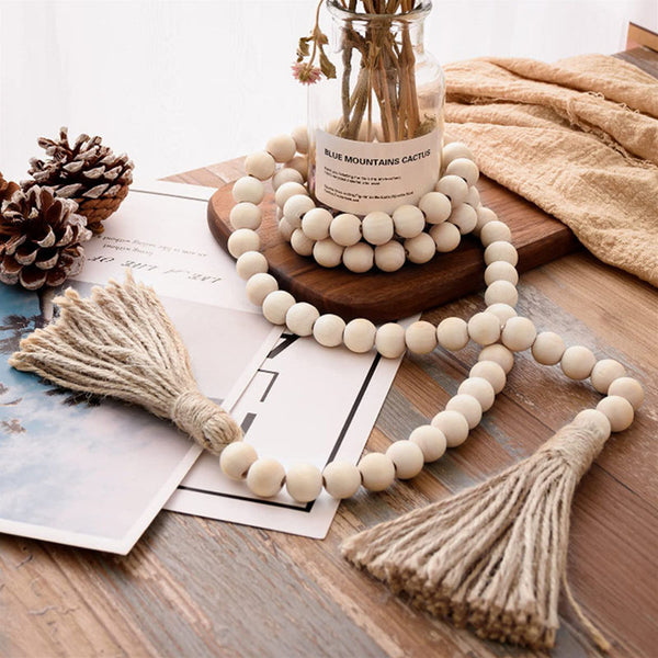 1PC original wood color hemp rope wooden beads tassel string home decoration pendant door handle wooden beads pendant vase decoration crafts pendant