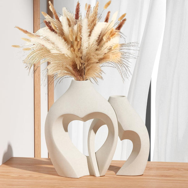 1PC White Vases for Decor, Heart Shaped Ceramic Vase Set of 2, Nordic Heart Shaped Vases, Minimalist Decorative Vase for Table Centerpiece Wedding Dining Living Room Office House Decoration